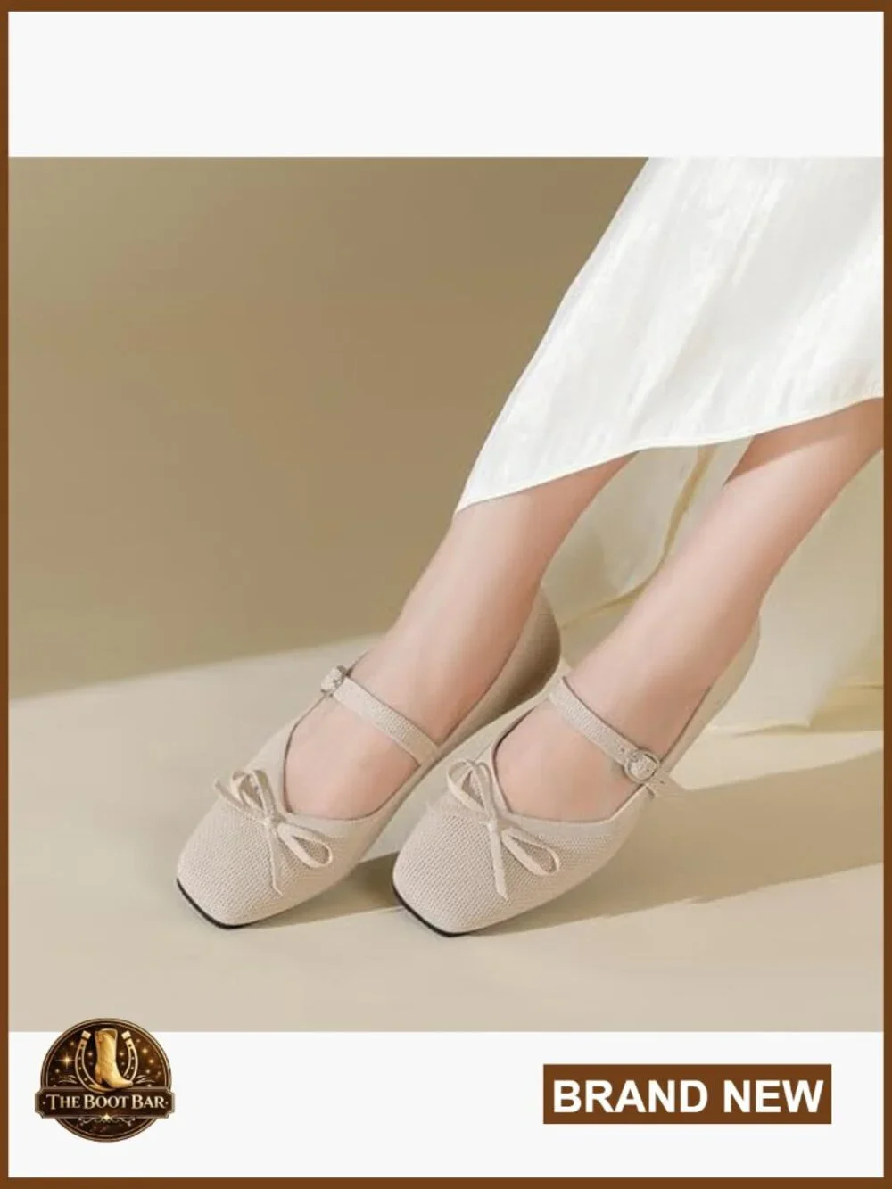Square Toe Knit Flats with Adjustable Ankle Strap, Washable Mary Jane Shoes